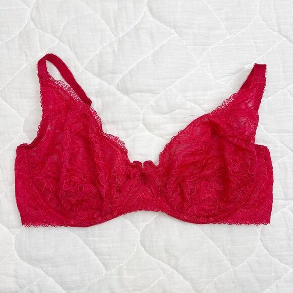 Victoria's Secret Red Lace Unlined Full Coverage Bra 38D - Picture 1 of 7